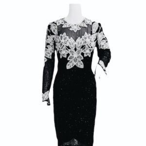 NEIMAN MARCUS Black Tie Beaded Formal Dress